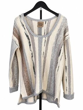 Chaser Oversized Knit Sweater Neutral Stripe Slouchy Cozy Top M